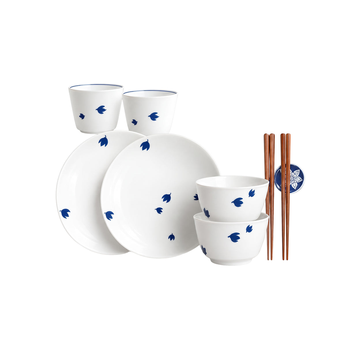 Indigo Petals Duo – 8-Piece Blue & White Porcelain Dinner Set for 2 People