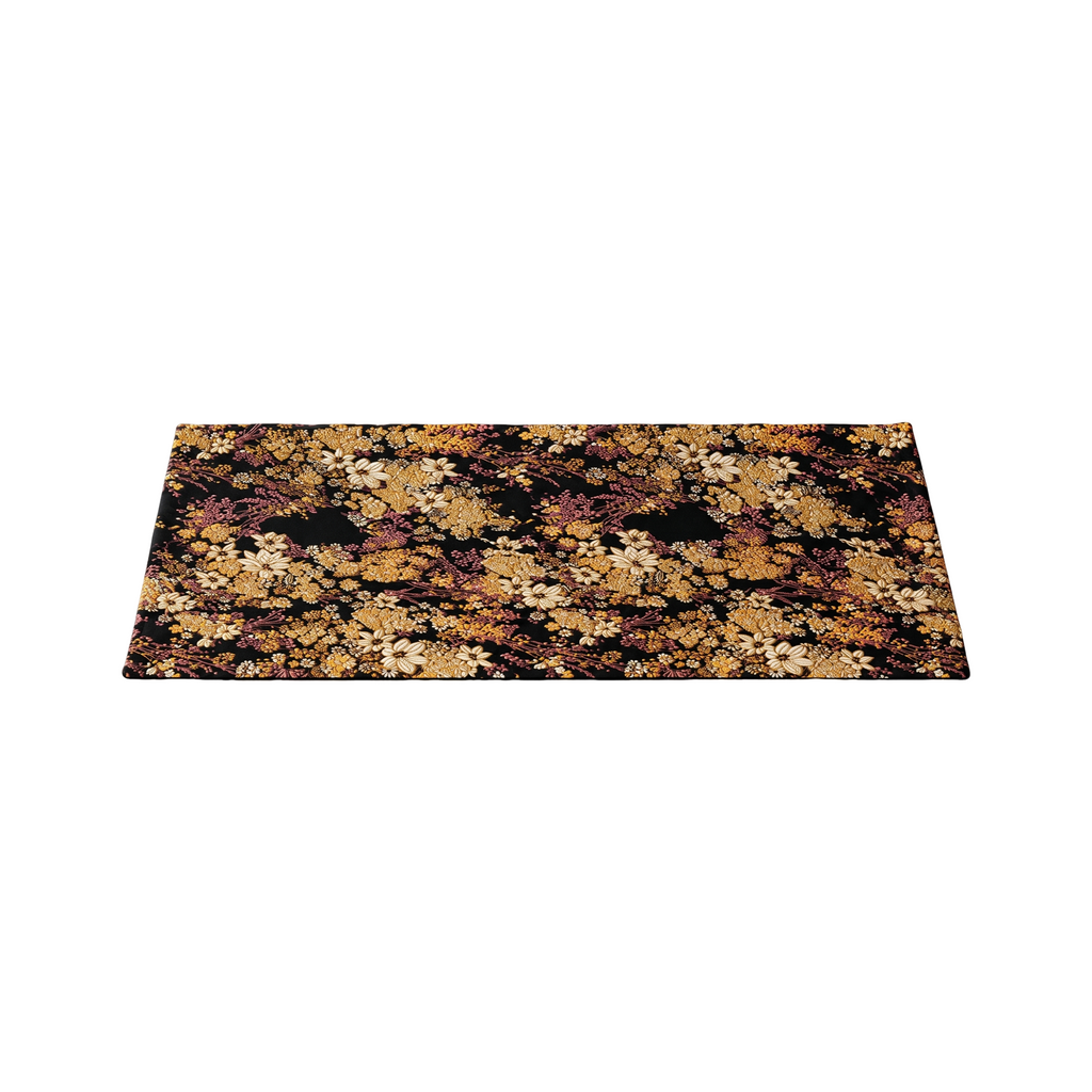 Midnight Blossom – Black & Gold Floral Brocade Gongfu Tea Mat