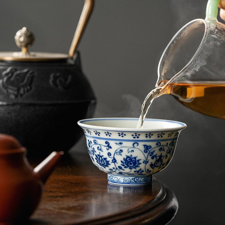 Entwined Lotus Hand Painted Porcelain Tea Cup