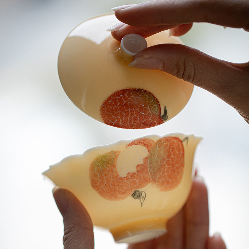 Hand-Painted Lychee Porcelain Tea Cup