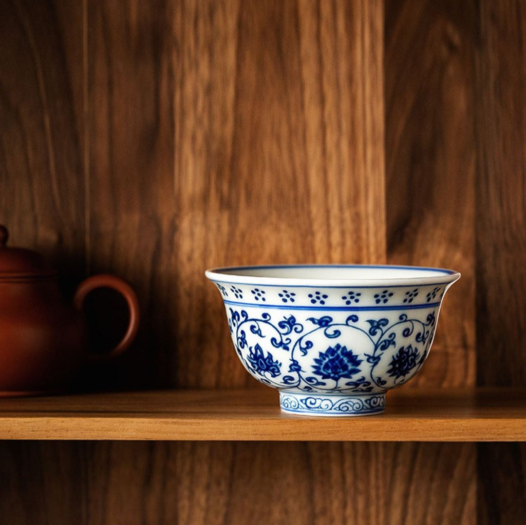 Entwined Lotus Hand Painted Porcelain Tea Cup