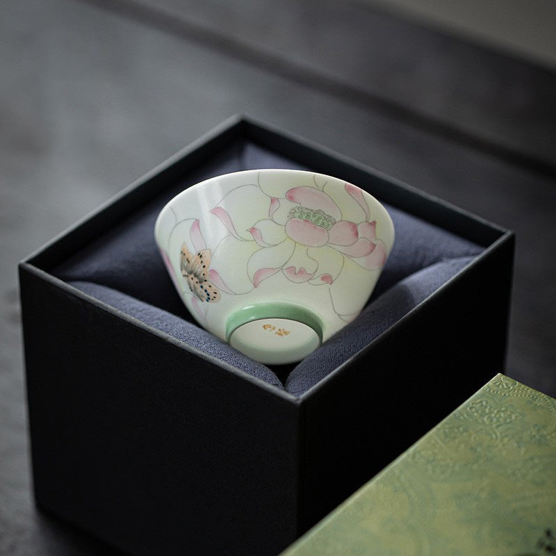 Lotus Charm Hand-Painted Porcelain Cup