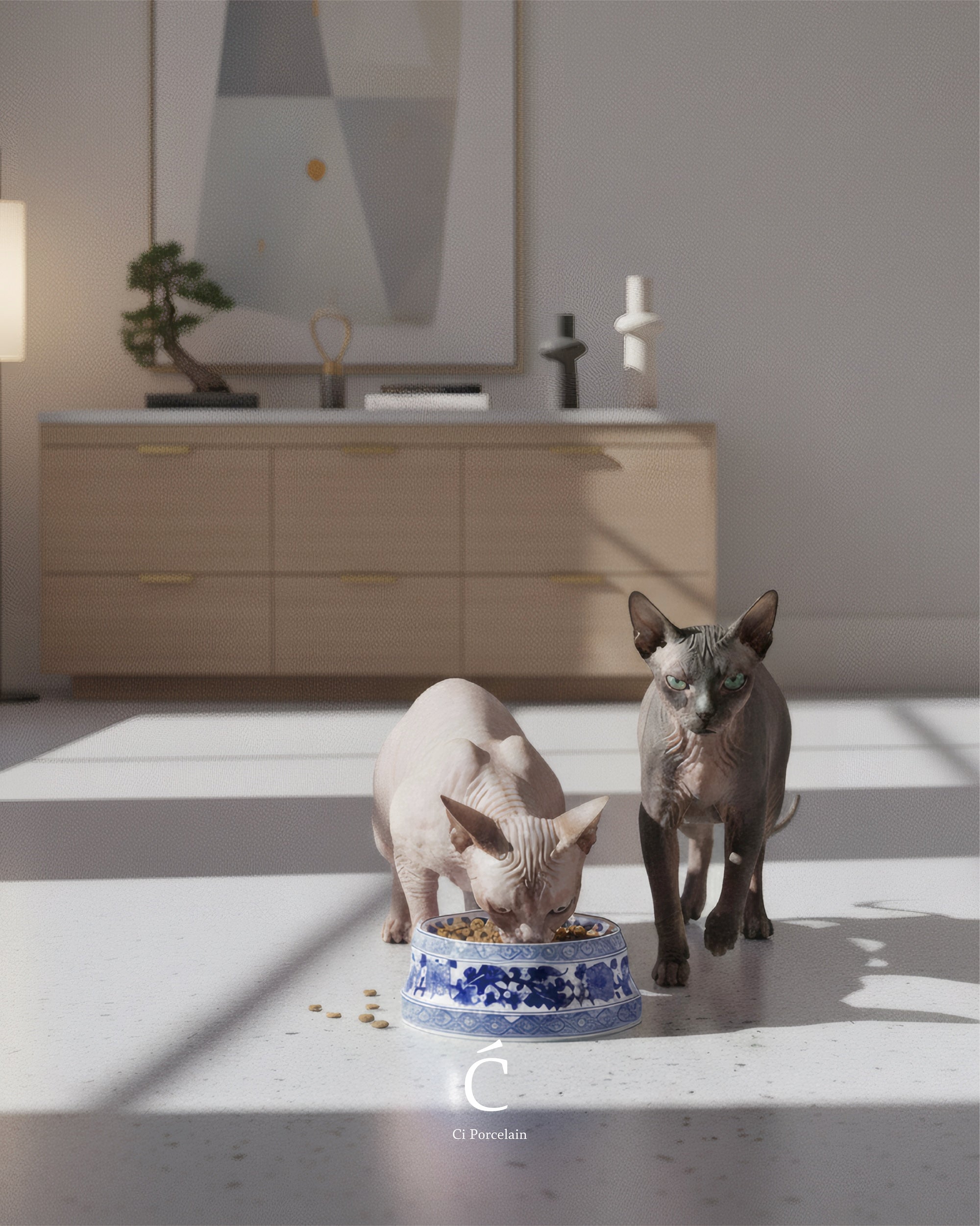 Glazy Blue and White Hand Painted Porcelair Cat/Dog Pet Bowl