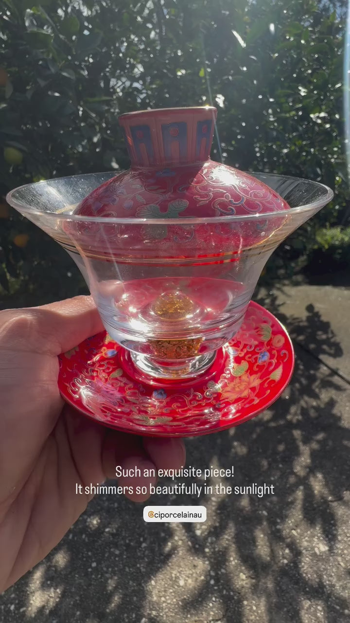 Chinese Tea Cup with Lid - Fong's Golden Traditional Gaiwan